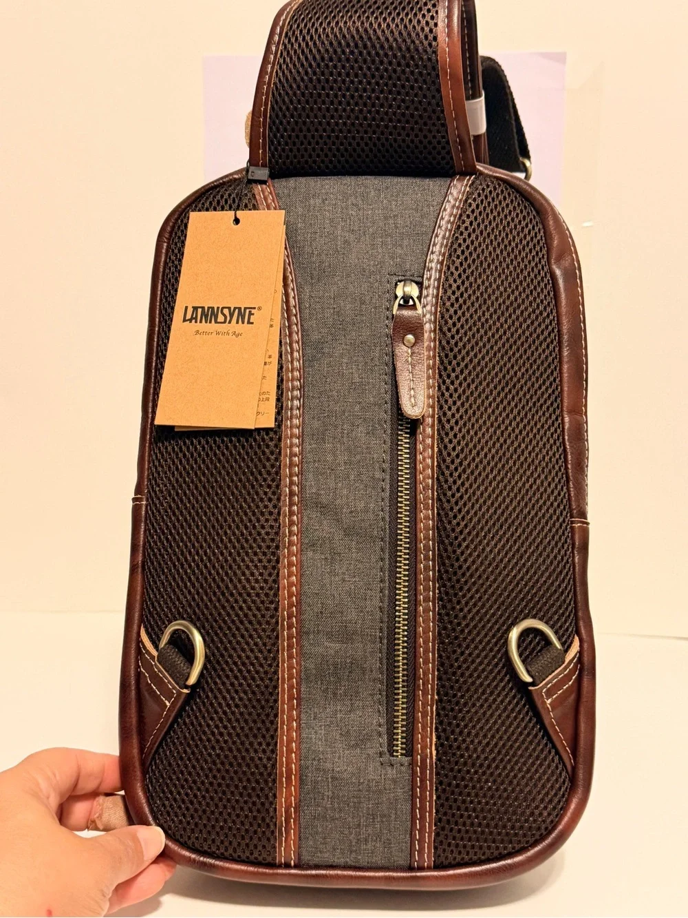 NWT Lannsyne’s Men’s Classic Full Grain Leather Sling Bag - Brown